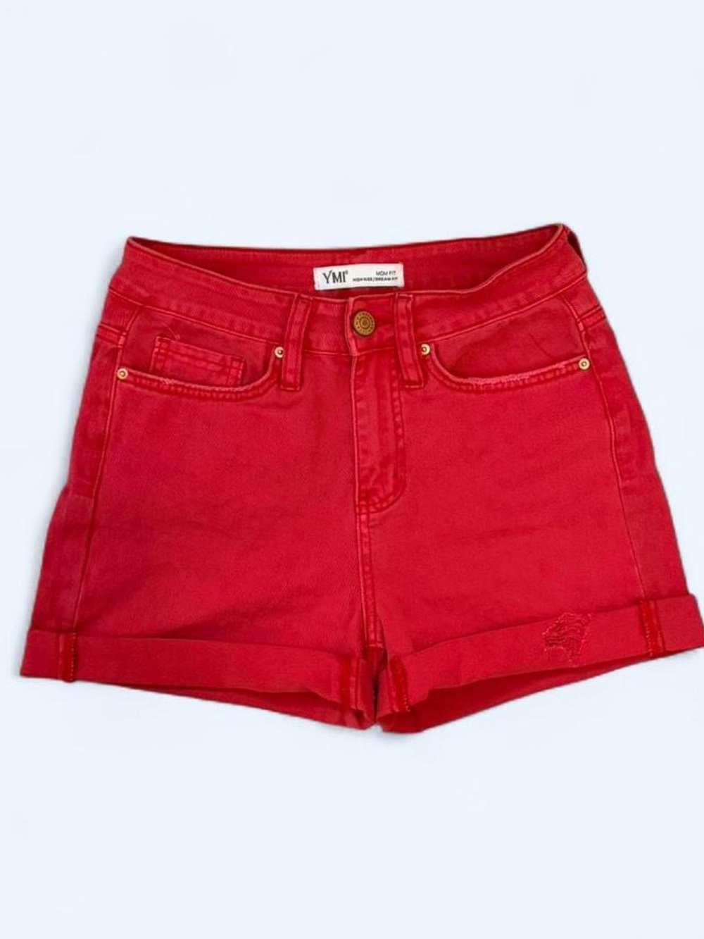 Red High-Waist Denim Shorts - YMI